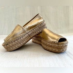 Prada Platform Espadrilles in Gold Leather Size 37